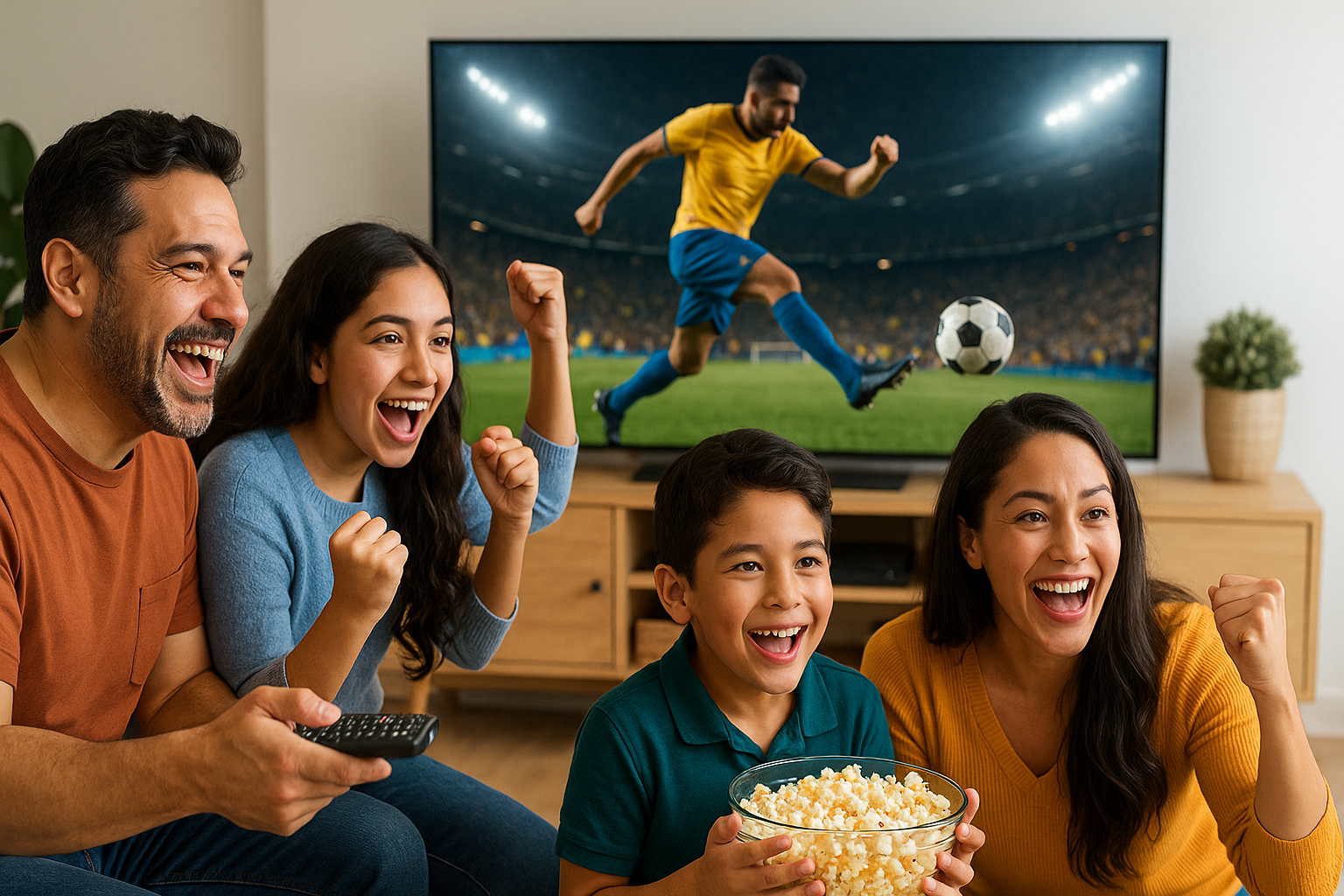 Hispanic football fans showing excitement with sponsor-branded gear - Football Sponsorship Engagement