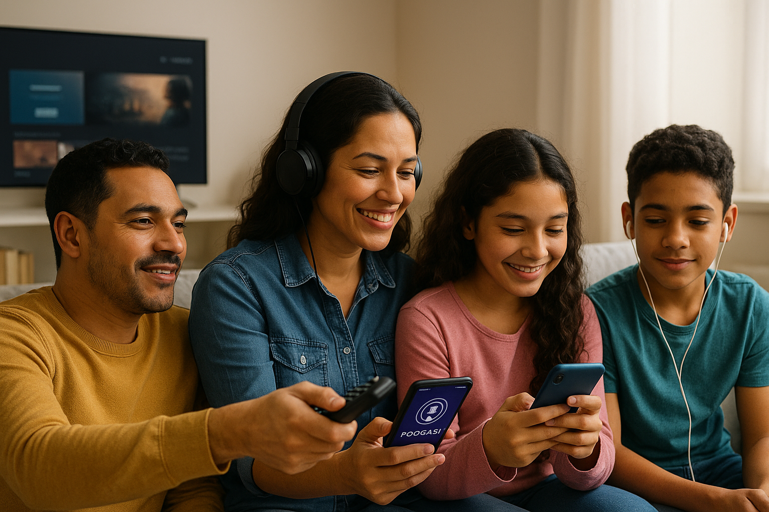 Latino family using connected TV and smartphones